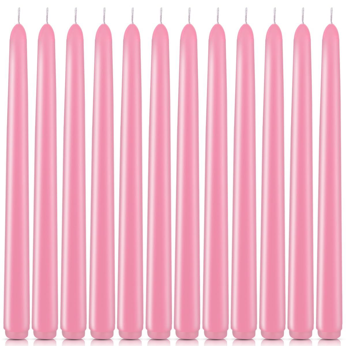 Amykite 12Pack Taper Candles - 10" Tall, Premium Unscented Dinner Candles, Burning 8 Hours, for Home Decor, Weddings, Holidays, and Parties (Pink)