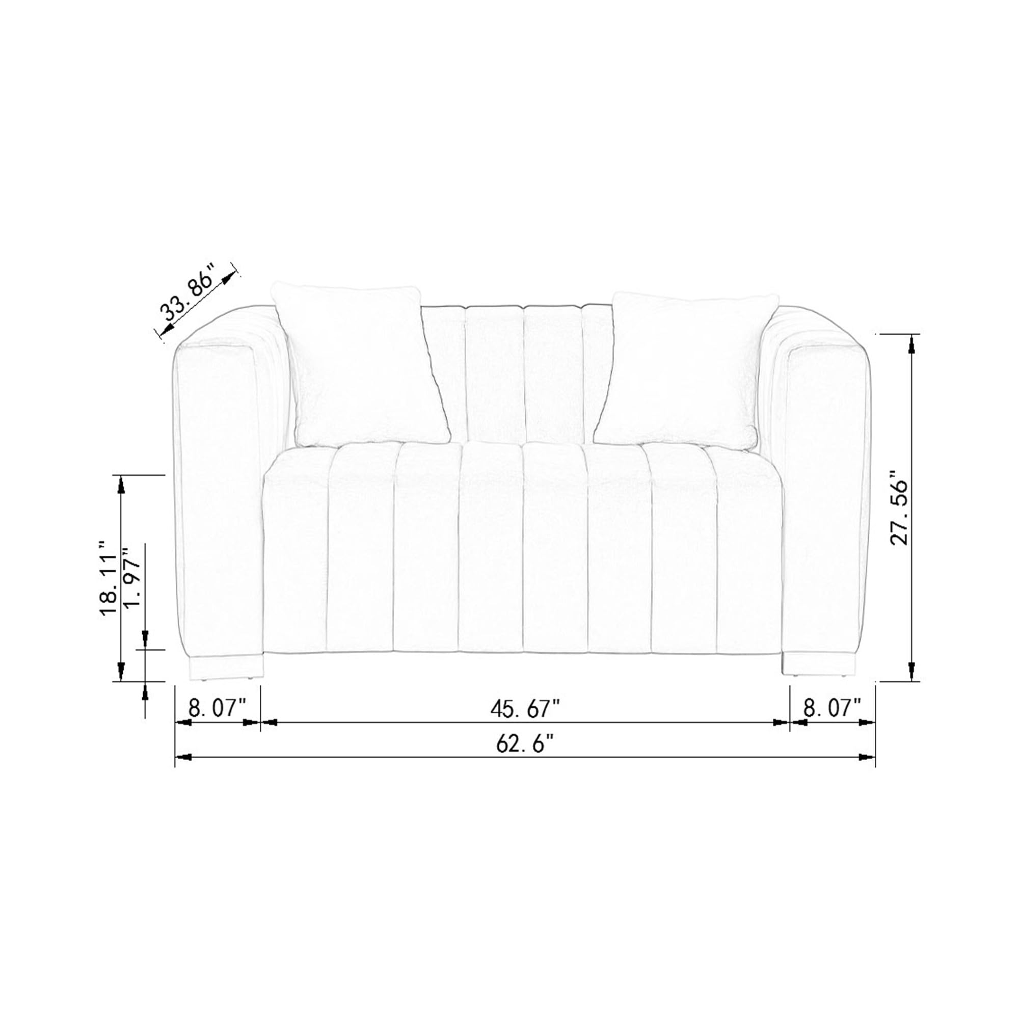 DREAMODERN 62.6'' Chesterfield Sofa Loveseat Couch for Living Room, Modern Velvet 2-seat Upholstered Sofa Couch with Pillows and Strong Gold Metal Legs for Apartment Bedroom Dorm Office - White