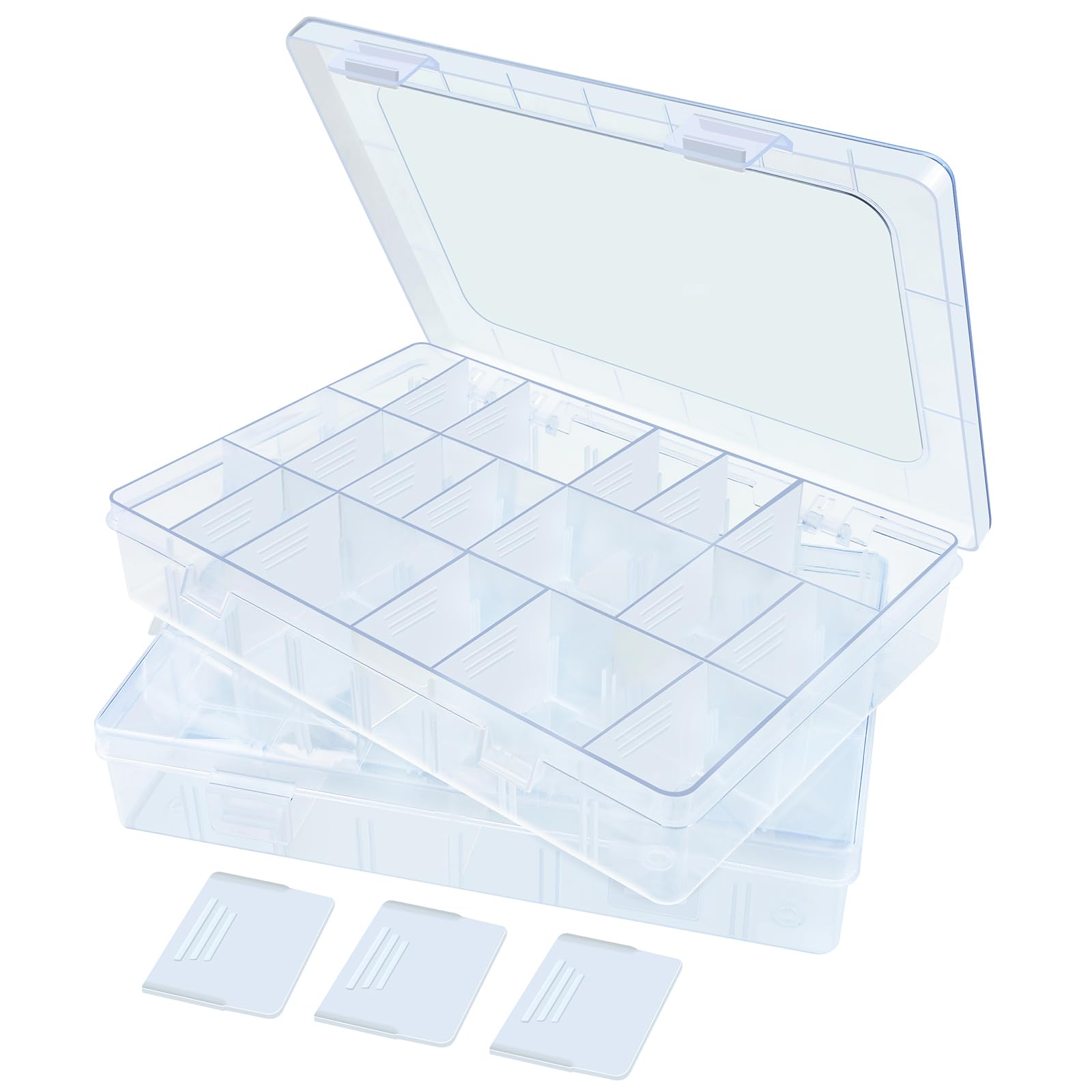 2Pack 24 Grids Craft Organizers and Storage Bead Organizer Tackle Box Organizer with Adjustable Divider, Plastic, Clear