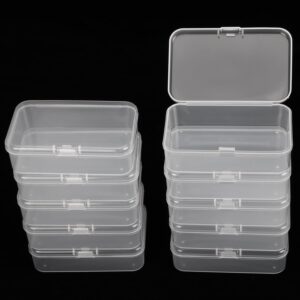 philison 10 packs small clear plastic beads storage containers box transparent boxes with hinged lid for small items, jewelry, crafts (3.34 x 2.16 x 1 in)