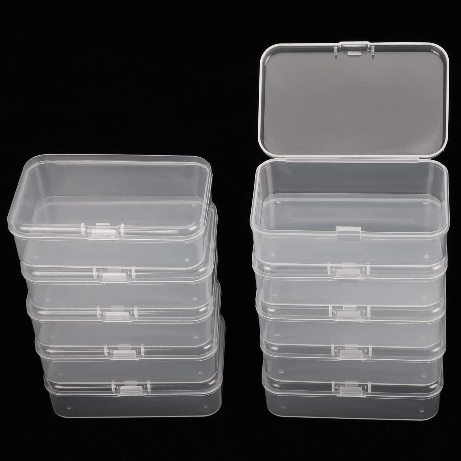 Philison 10 Packs Small Clear Plastic Beads Storage Containers Box Transparent Boxes with Hinged Lid for Small Items, Jewelry, Crafts (3.34 x 2.16 x 1 in)