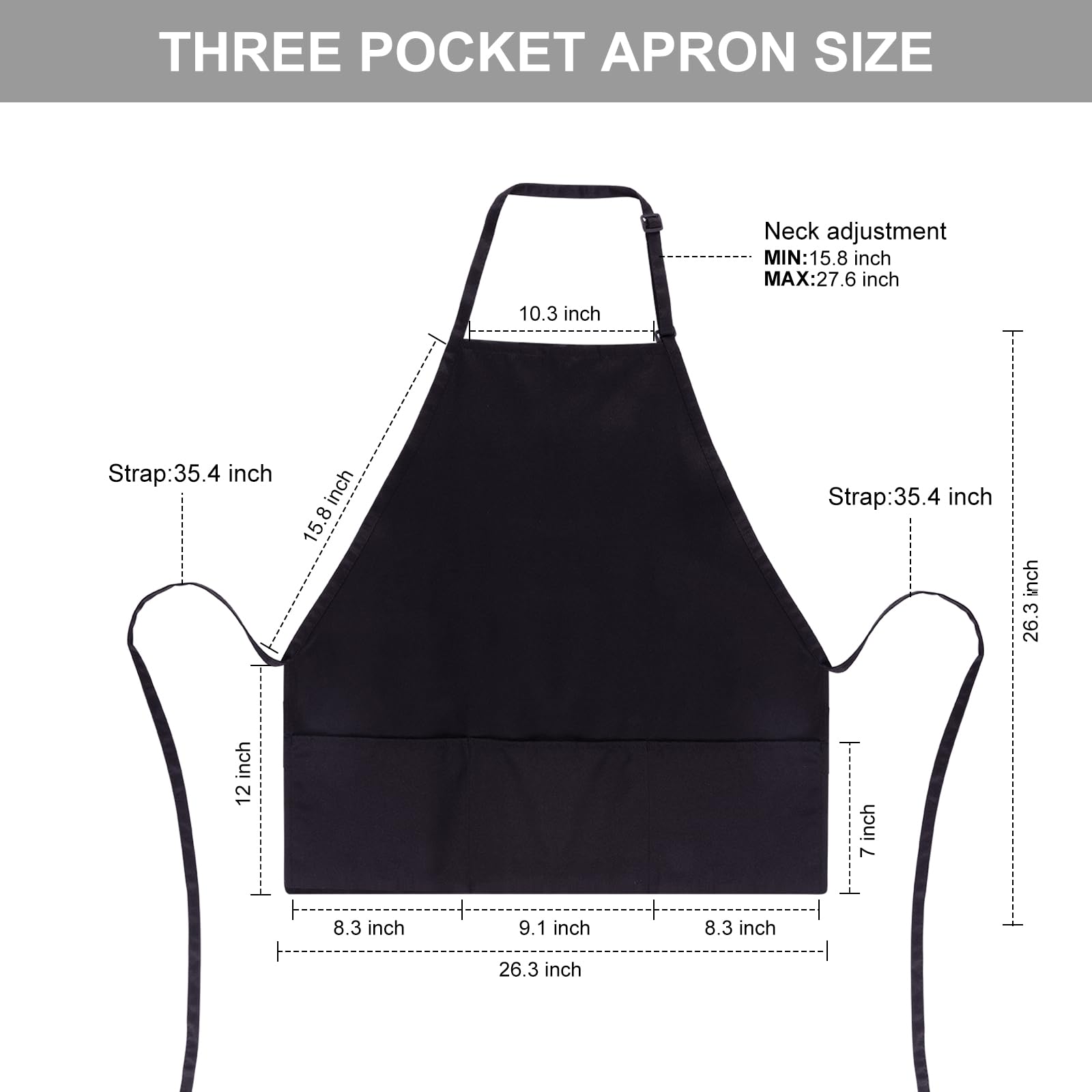 Jubatus 2 Pack 3 Pockets Adjustable Bib Apron 65% Polyester 35% Cotton Fabric Chef Kitchen Cooking Aprons for Women Men, Black