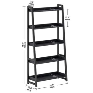 IRONCK Industrial Bookshelf 5-Tier 31.5 in Wide, Bookcase Ladder Shelf, Storage Shelves Rack Shelf Unit, Accent Furniture Metal Frame, Home Office Furniture for Bathroom, Living Room