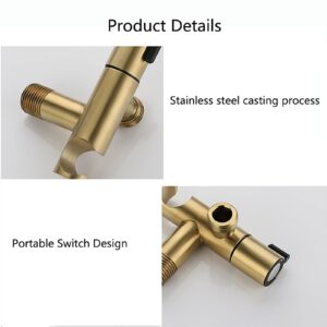 Handheld Bidet Sprayer for Toilet Brushed Gold Brass Bathroom Cloth Diaper Sprayer Set with Single Cold Water, Wall Mounted Toilet Bidet Sprayer Kit for Feminine Hygiene