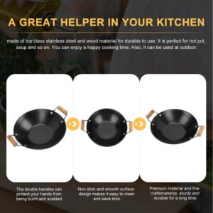 DOITOOL 2PCS Wok Pan Nonstick, Carbon Steel Flat Bottom Wok with Wooden Handles, Chinese Wok for Electric, Gas, Halogen, Restaurant Kitchen