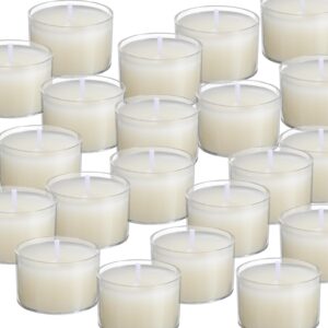 tuyai bulk 100 pack unscented clear cup tea light candles for dinner, spa, party, wedding,church, home decor tealights