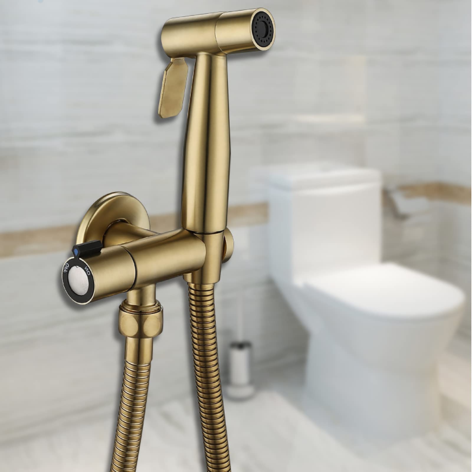 Handheld Bidet Sprayer for Toilet Brushed Gold Brass Bathroom Cloth Diaper Sprayer Set with Single Cold Water, Wall Mounted Toilet Bidet Sprayer Kit for Feminine Hygiene