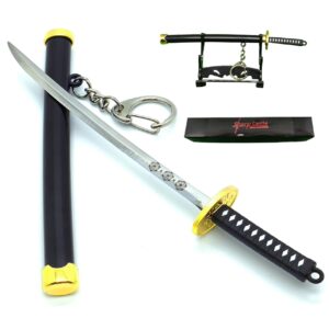 sharp castle mini japanese katana, 5.7 inches ultra sharp stainless steel knife with scabbard, anime katana keychain, utility knife cutter, handmade, craft use - black（gt01.bk）