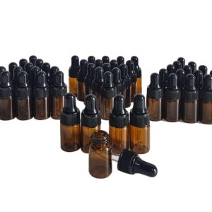 AGENIZ 50PCS Amber Mini Dropper Bottle 3ML Essential Oil Dropper Sample Bottle Glass Bottle with Dropper, Suitable for Essential Oil, Cosmetics, Travel Perfume