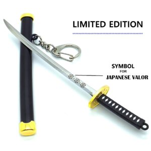 SHARP CASTLE Mini Japanese Katana, 5.7 inches Ultra Sharp Stainless Steel Knife with Scabbard, Anime Katana Keychain, Utility Knife Cutter, Handmade, Craft Use - Black（GT01.BK）