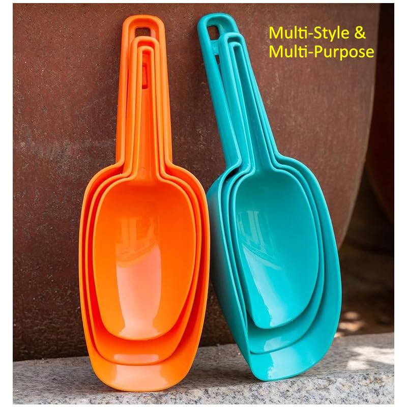 Set of 3 Ice Scoop, Plastic Kitchen Ice Scoop for Canisters or Ice Maker, Food Scoops for Canisters, Freezer, Flour, Dry Foods, Coffee Beans, Pop Corn, Pet Dog Cat Food (Blue)