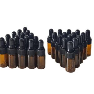 AGENIZ 50PCS Amber Mini Dropper Bottle 3ML Essential Oil Dropper Sample Bottle Glass Bottle with Dropper, Suitable for Essential Oil, Cosmetics, Travel Perfume