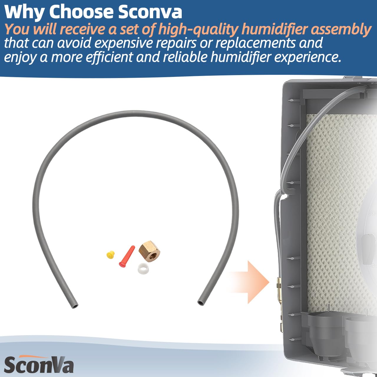 Sconva 4335 Feed Tube Assembly with Compression Sleeve & Nut Compatible with Aprilaire Humidifier Models 400, 500, 600 Series Humidifier Parts & Accessories