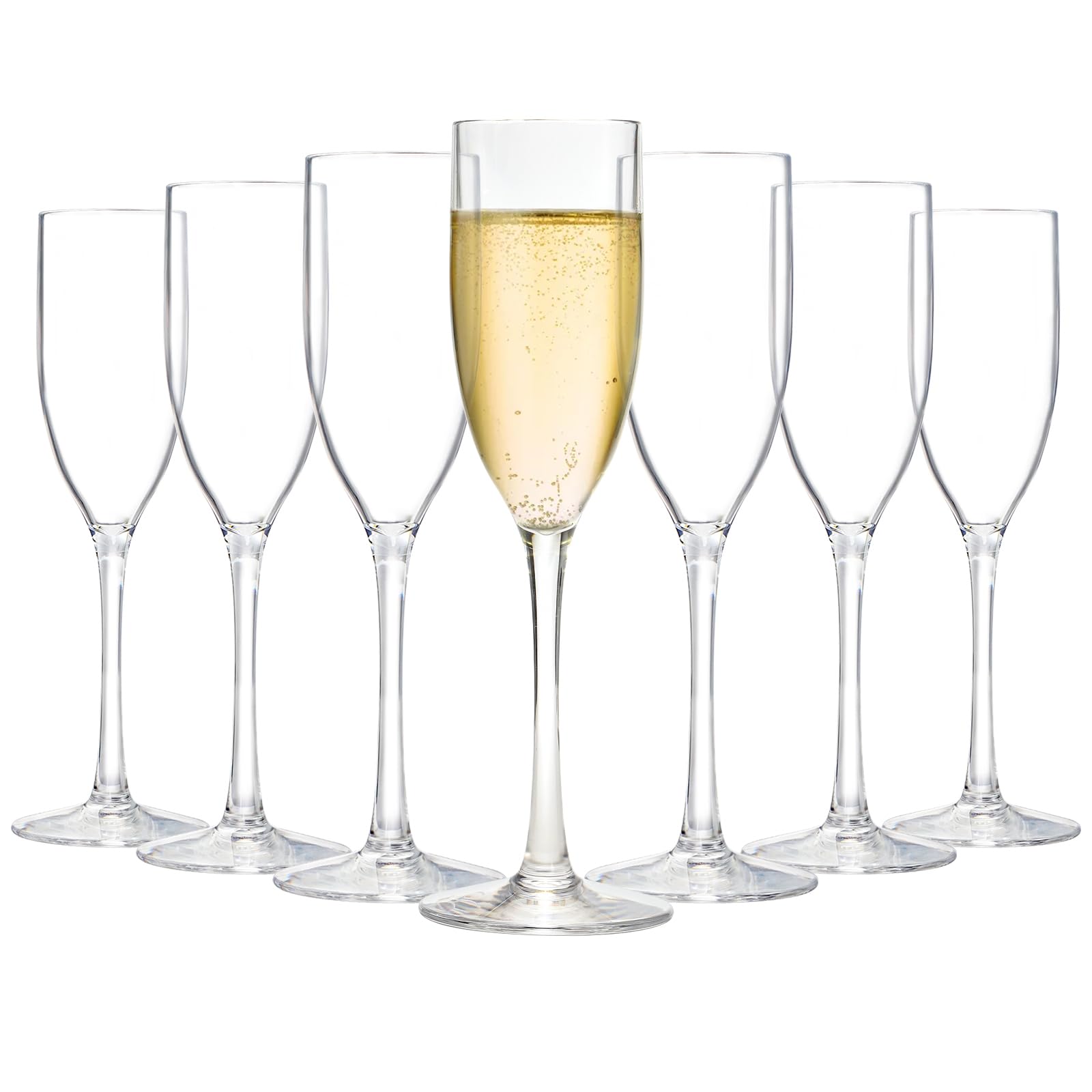 Frcctre 16 Pack Acrylic Champagne Flute, 5 Oz Clear Plastic Champagne Glasses Reusable Long Stemmed Wedding Party Cocktail Wine Glasses Wedding Toasting Drinking Cups