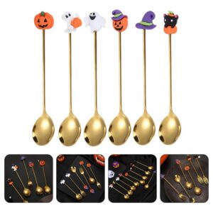 Spoons 6pcs Halloween Spoons Pumpkin Witch Hat Ghost Spoons Dessert Spoon Coffee Spoon Ice Cream Spoon Tea Spoon Mixing Spoons for Halloween Home Party Golden Serving Utensils