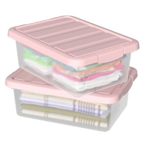 tyminin 14 l plastic storage bin, storage latch box with lid, pink, 2 pack