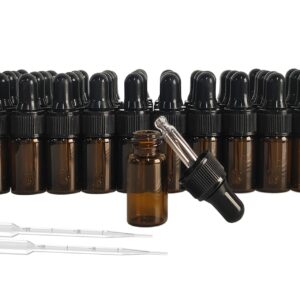 AGENIZ 50PCS Amber Mini Dropper Bottle 3ML Essential Oil Dropper Sample Bottle Glass Bottle with Dropper, Suitable for Essential Oil, Cosmetics, Travel Perfume