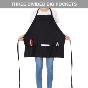 Jubatus 2 Pack 3 Pockets Adjustable Bib Apron 65% Polyester 35% Cotton Fabric Chef Kitchen Cooking Aprons for Women Men, Black