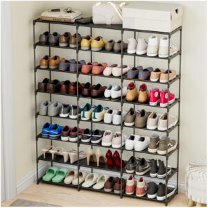 smilheltd shoe rack 3 row 8 tier 40-60 pairs shoes boots with plastic plate home storage organizer shelf entryway hallway closet garage front doorway shoes tower