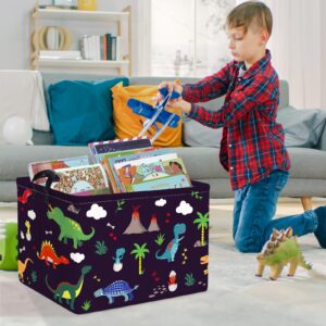 Clastyle Black Dinosaur Boys Shelf Basket Kids Tree Volcano Triceratops Toy Storage Bin Rectangle Clothes Books Storage Cube, 36L