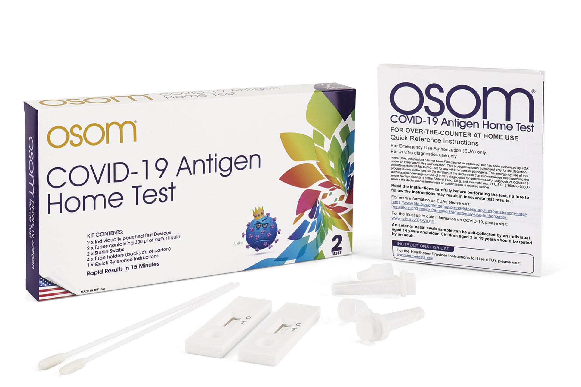 Osom COVID-19 Antigen Home Test, 2 Rapid Tests Included, Results in 15 Minutes, Made in The USA, Easy to Use (2 Tests)