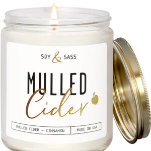 Mulled Cider Candle, Fall Candles I Apple Cider Candle w/Cinnamon & Nutmeg - Infused w/Essential Oils I Mulled Cider Fall Scented Candle (Soy) for Home I 9oz Reusable Jar I 50Hr Burn I Made in USA