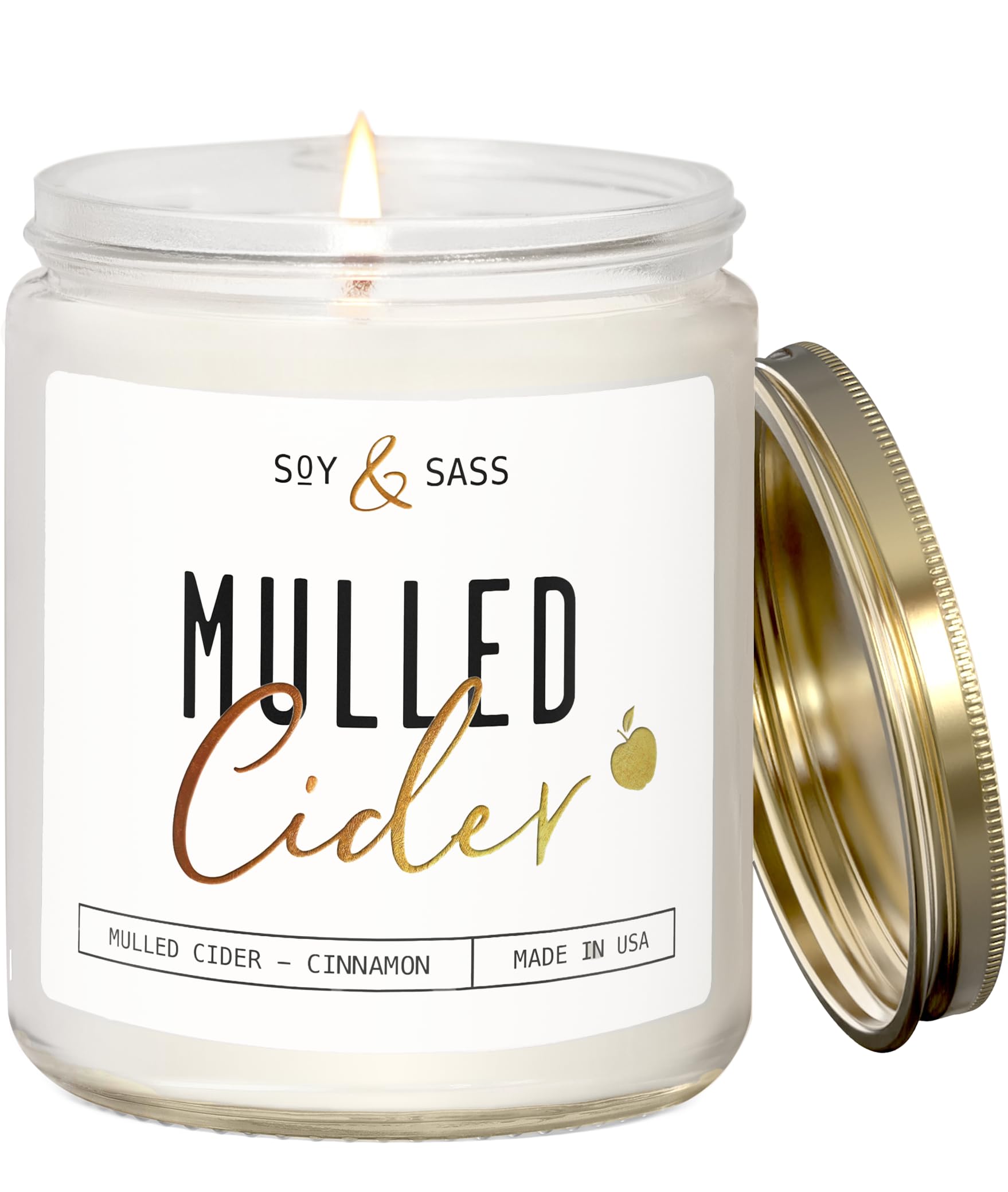 Mulled Cider Candle, Fall Candles I Apple Cider Candle w/Cinnamon & Nutmeg - Infused w/Essential Oils I Mulled Cider Fall Scented Candle (Soy) for Home I 9oz Reusable Jar I 50Hr Burn I Made in USA