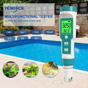 Yewhick Pool Salt Tester Yewhick pH and Salt Meter for Saltwater Pool pH Tester and Digital Salinity Tester 7 in 1 Salinity Meter for Swimming Pools Hot Tubs and Swim Spas