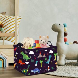 Clastyle Black Dinosaur Boys Shelf Basket Kids Tree Volcano Triceratops Toy Storage Bin Rectangle Clothes Books Storage Cube, 36L