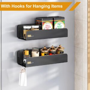 Magnetic Spice Rack for Refrigerator, Magnetic Shelf Fridge Spice Rack Organizer 2 Pack with 8 Hooks, Moveable Strong Magnetic Seasoning Organizer and Shelf for Kitchen Refrigerator Microwave