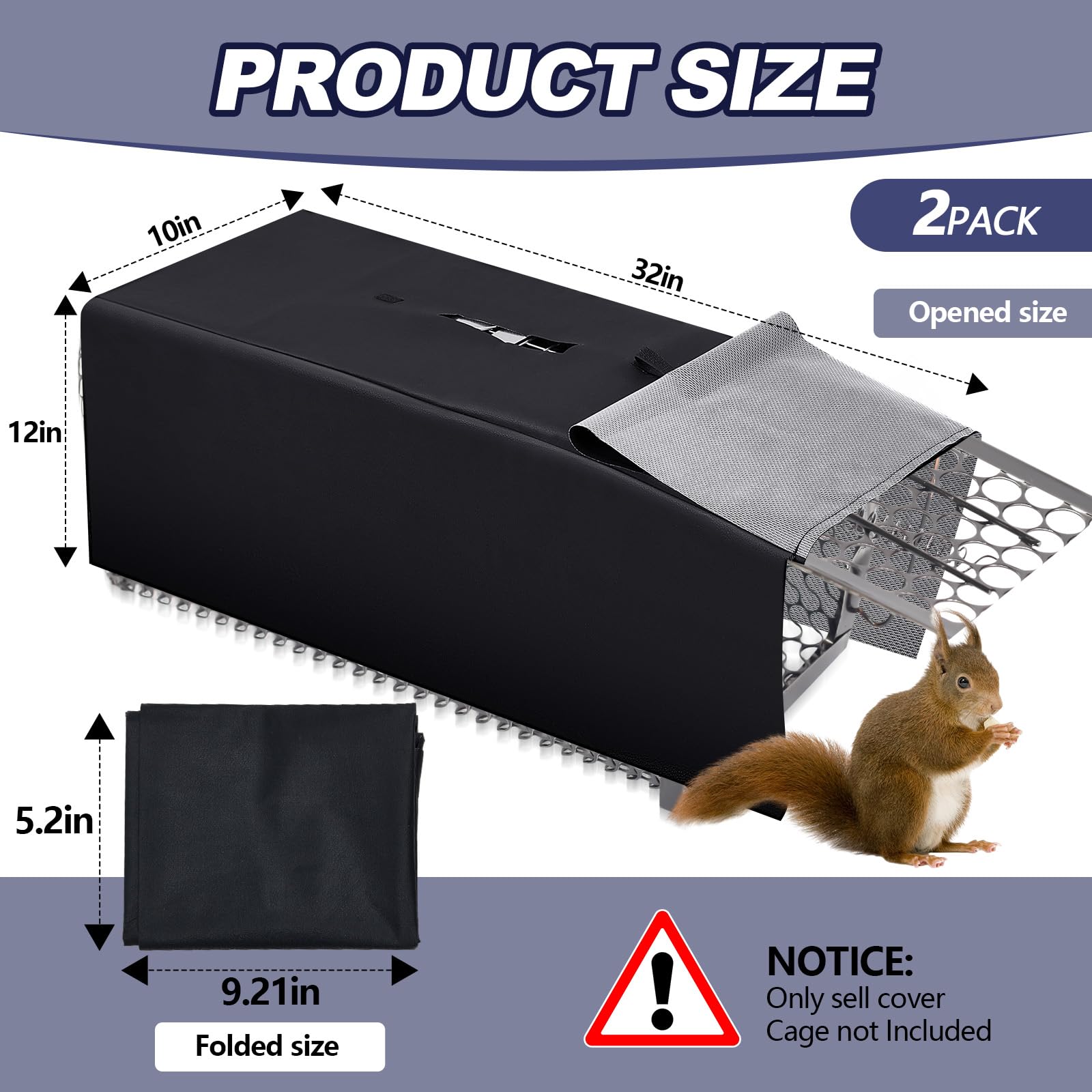 Kittmip 2 Pcs Trap Cage Cover 32 x 10 x 12 Inch Heavy Duty Animal Trap Cover Live Animal Trap Cage Cover for 1 Door Humane Cat Trap Squirrel Dog Gopher Chipmunk Skunk, Cage Not Included, Black