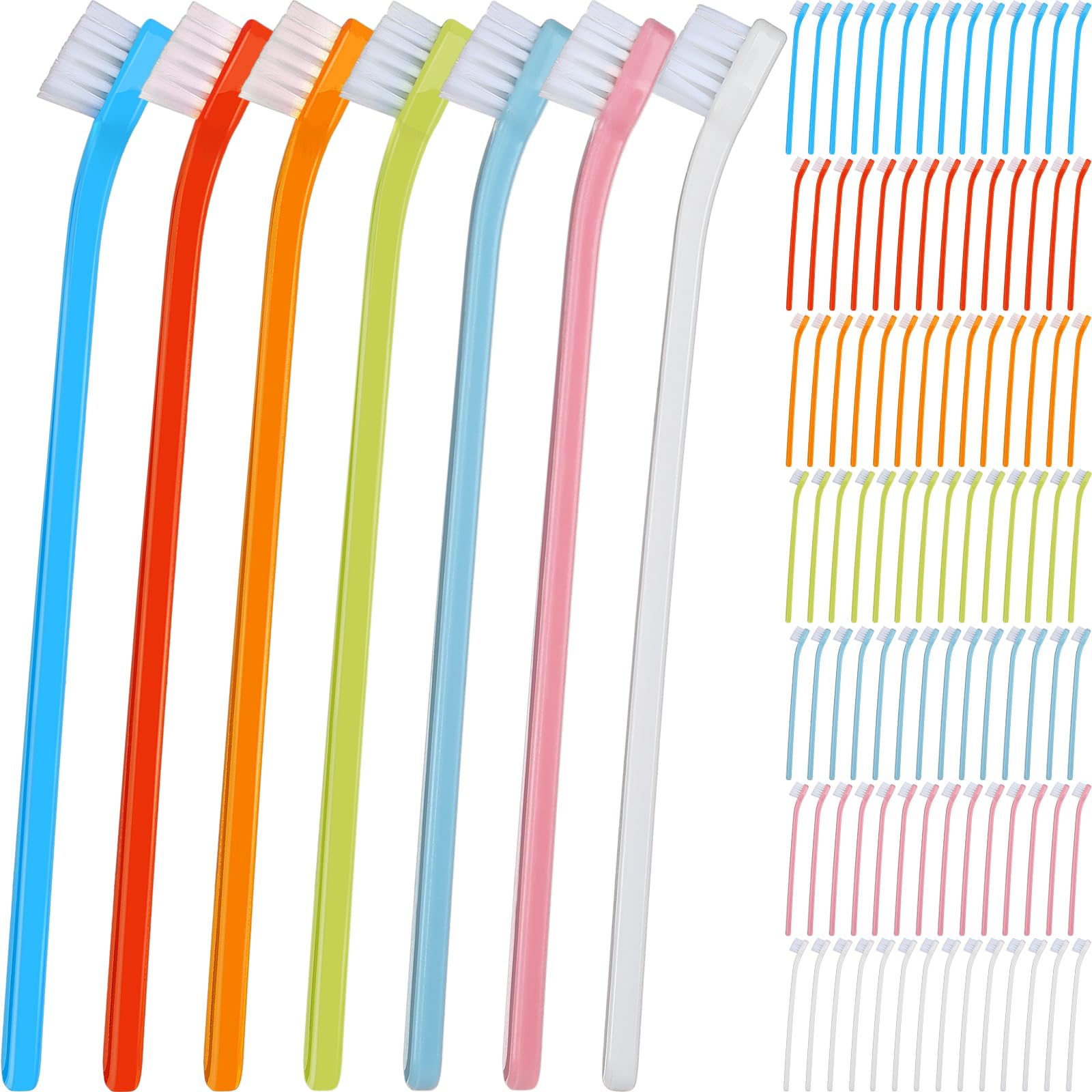 Tioncy 100 Pcs Dog Toothbrush Bulk from Large to Small Long Handle Dog Cat Pet Toothbrush with Soft Single Head Puppy Dog Tooth Brush Pet Cat Tooth Brush for Teeth Cleaning, 7 Colors