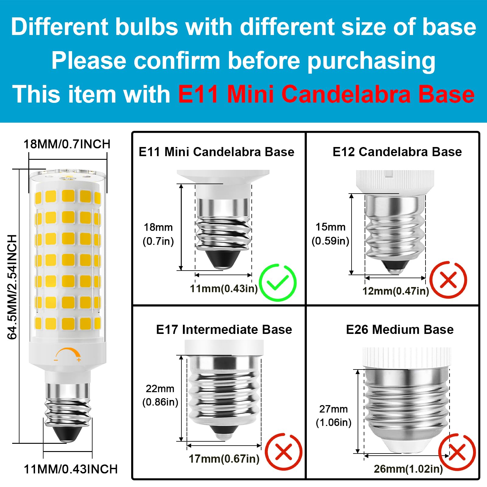 Lacnooe E11 LED Bulb Dimmable,JDE11 120V 75W Halogen Candelabra Bulbs Equivalent,T3 T4 Mini Base JD E11 Bulb,3000K Warm White,7W 750LM E11 for Ceiling Fans,Chandeliers,Cabinet Lighting,5 Pack