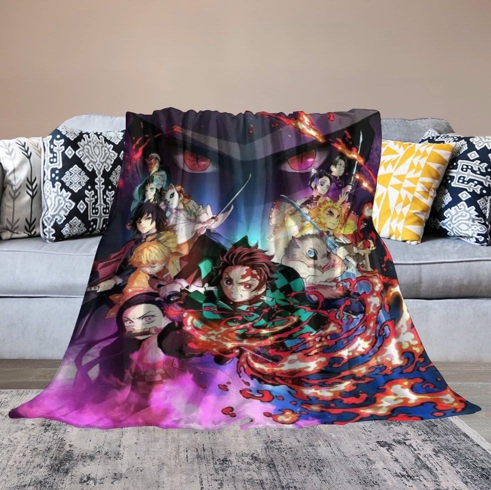 MaeGan Anime Blanket Flannel Fleece Warm Soft Throw Blanket for Couch Sofa Bed Living Room for Adults Children Kids Demon Slayer Anime Blanket Boys and Girls' Blankets Flannel Bedding Sofa Living Room