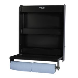 Extreme Max 5001.6037 Aluminum Work Station Storage Cabinet w/Flip-Out Work Tray & Paper Towel Rack Organizer for Enclosed Race Trailer, Shop, Garage, Storage - Black