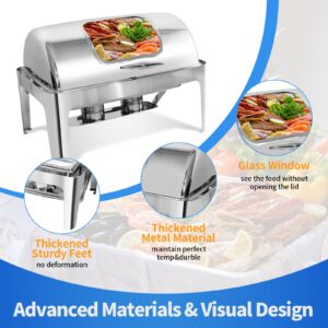 Umisu 13 QT Roll Top Chafing Dish Buffet Set, Stainless Steel Food Warmer with Perspective Window for Parties, Birthday, Hotels and Weddings,1 Full&2 Half&3 Third Size Food Pan and 1 Water Pan