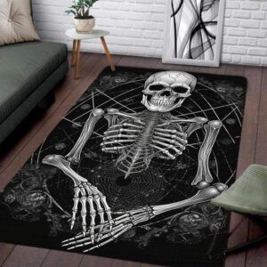 spiderweb skeleton rug - skeleton rugs for living room graphic rugs skeleton bathroom rugs skeleton decorations for bedroom modern rug large skeleton rug skeleton bath mat skeleton halloween decor