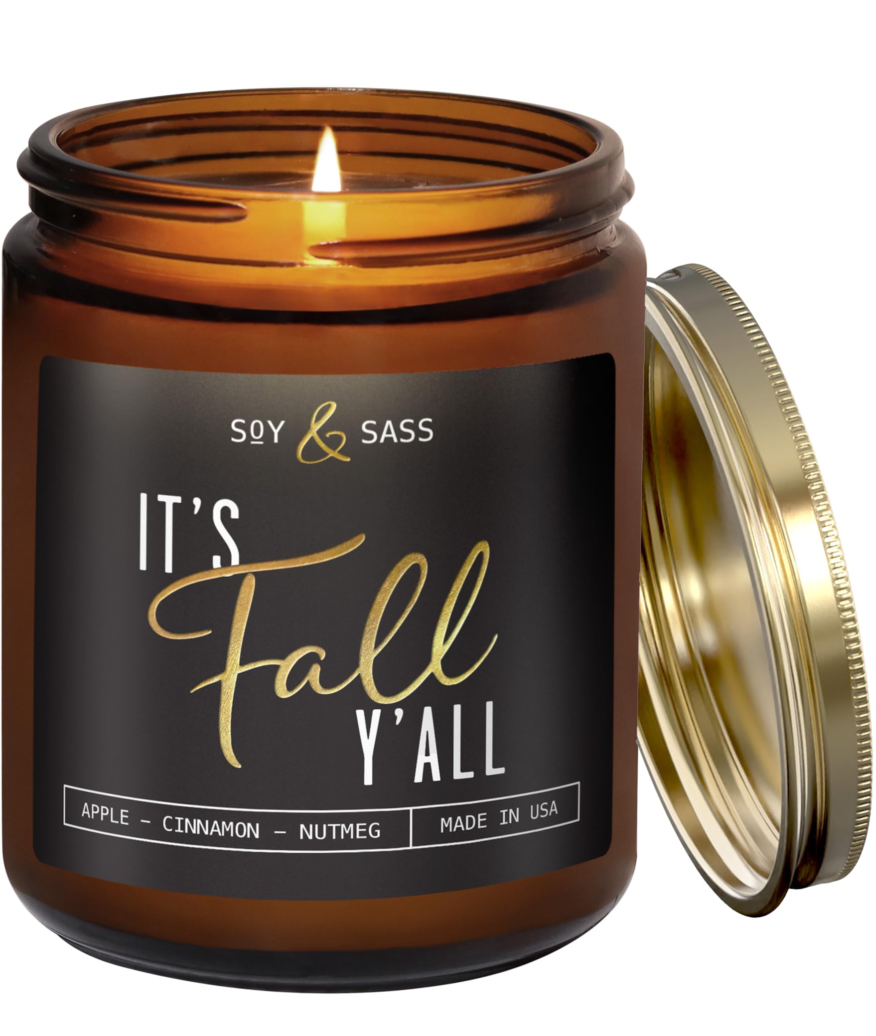 Fall Candles - 'It's Fall Yall' Fall Candle w/Apple Cinnamon & Nutmeg I Infused with Essential Oils I Autumn Fall Scented Candles I Cozy Cute Fall Décor Fall Gifts I 9oz Jar I 50Hr Burn I Made in USA