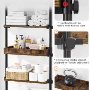 ALLZONE 4-Tier Over The Toilet Storage Shelf, Wood Bathroom Organizer Over Toilet Cabinet with Adjustable Shelf, Versatile Rack Fits Most Tight Space, Easy Assembly, 92" to 116" Height, Rustic Brown