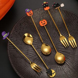 Spoons 6pcs Halloween Spoons Pumpkin Witch Hat Ghost Spoons Dessert Spoon Coffee Spoon Ice Cream Spoon Tea Spoon Mixing Spoons for Halloween Home Party Golden Serving Utensils