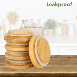 MIVIDE 24 Pack Yogurt Jar Lids Set, Natural Bamboo Oui Yogurt Jar Lids with Silicone Sealing Ring, Reusable Wooden Jar Lids for Mugs and Jars