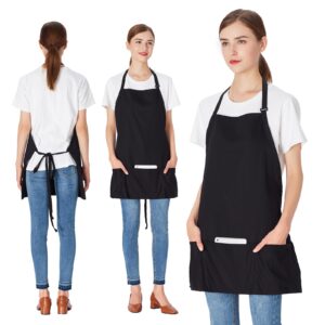 Jubatus 2 Pack 3 Pockets Adjustable Bib Apron 65% Polyester 35% Cotton Fabric Chef Kitchen Cooking Aprons for Women Men, Black