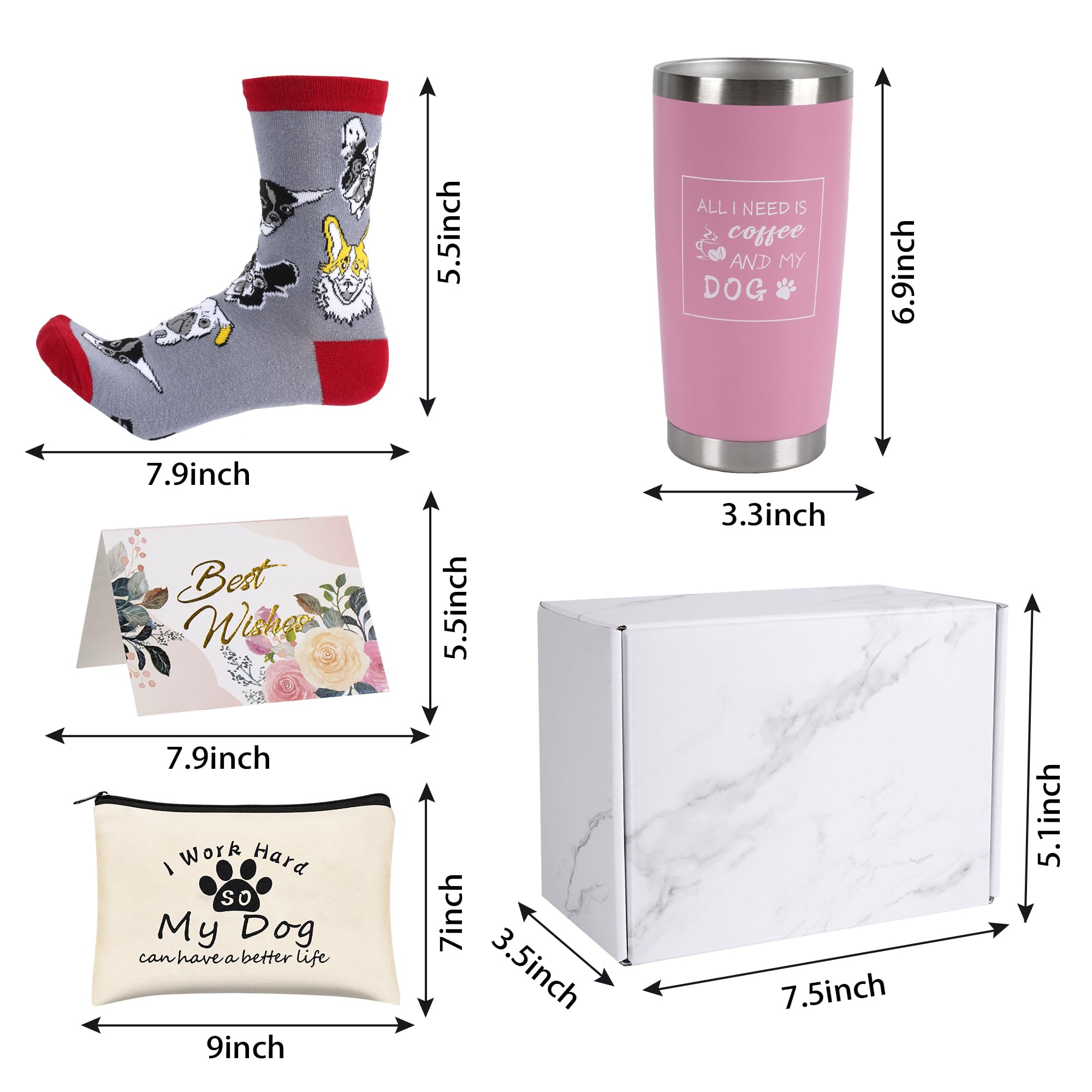 Kolewo4ever 7 Pieces Dog Mom Gifts for Women Best Dog Lovers Women Gifts with Tumbler Makeup Bag Scented Candle Socks Key Chain Greeting Card for Dog Lover Dog Mom Christmas Gift