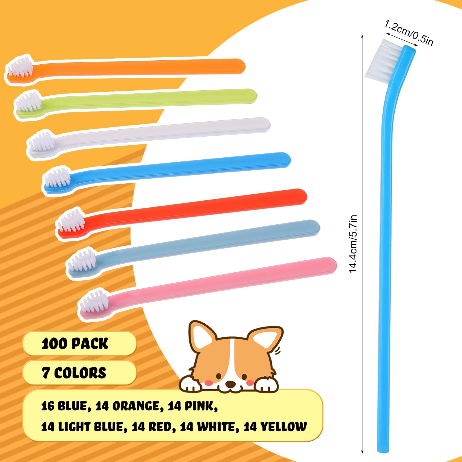 Tioncy 100 Pcs Dog Toothbrush Bulk from Large to Small Long Handle Dog Cat Pet Toothbrush with Soft Single Head Puppy Dog Tooth Brush Pet Cat Tooth Brush for Teeth Cleaning, 7 Colors