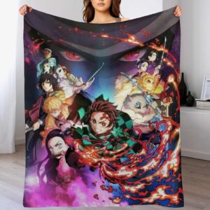 MaeGan Anime Blanket Flannel Fleece Warm Soft Throw Blanket for Couch Sofa Bed Living Room for Adults Children Kids Demon Slayer Anime Blanket Boys and Girls' Blankets Flannel Bedding Sofa Living Room