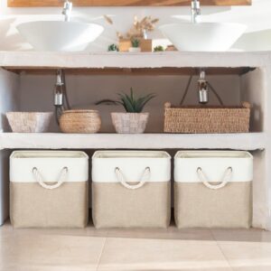 meekoo 8 Pack Collapsible Storage Bins Fabric Storage Bins Polyester Fabric Storage Baskets with Handles Linen Closet Organizer for Shelf Home Closet Towels Toys (Beige,12 x 12 x 12 In)