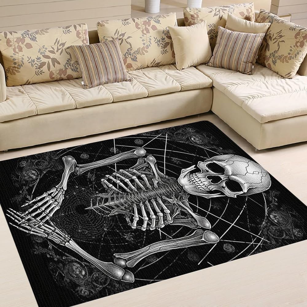 Spiderweb Skeleton Rug - Skeleton Rugs For Living Room Graphic Rugs Skeleton Bathroom Rugs Skeleton Decorations For Bedroom Modern Rug Large Skeleton Rug Skeleton Bath Mat Skeleton Halloween Decor