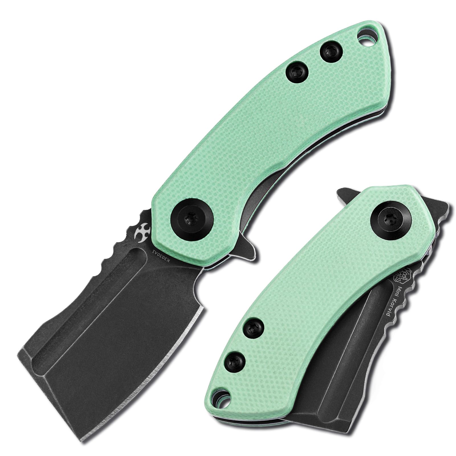 KANSEPT Knives Mini Korvid Cleaver Mini Pocket Knife for Men Gray Anodized S35VN Blade Sky Blue G10 Handle Print,EDC Folding Knife, Mini Cleaver Flipper for Everyday Carry K3030A1