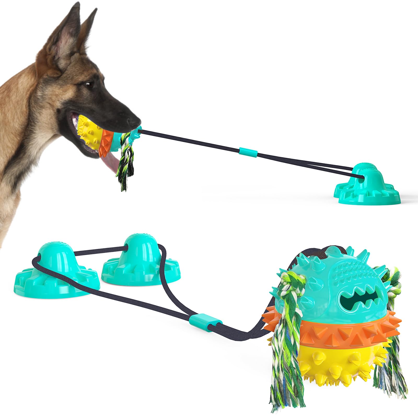 Jkzvicis Tug-A-Treat Dog Toy with Suction Cup - Durable, Interactive Treat Dispensing Chew Toy for Oral Care (Yellow/Green, Two)