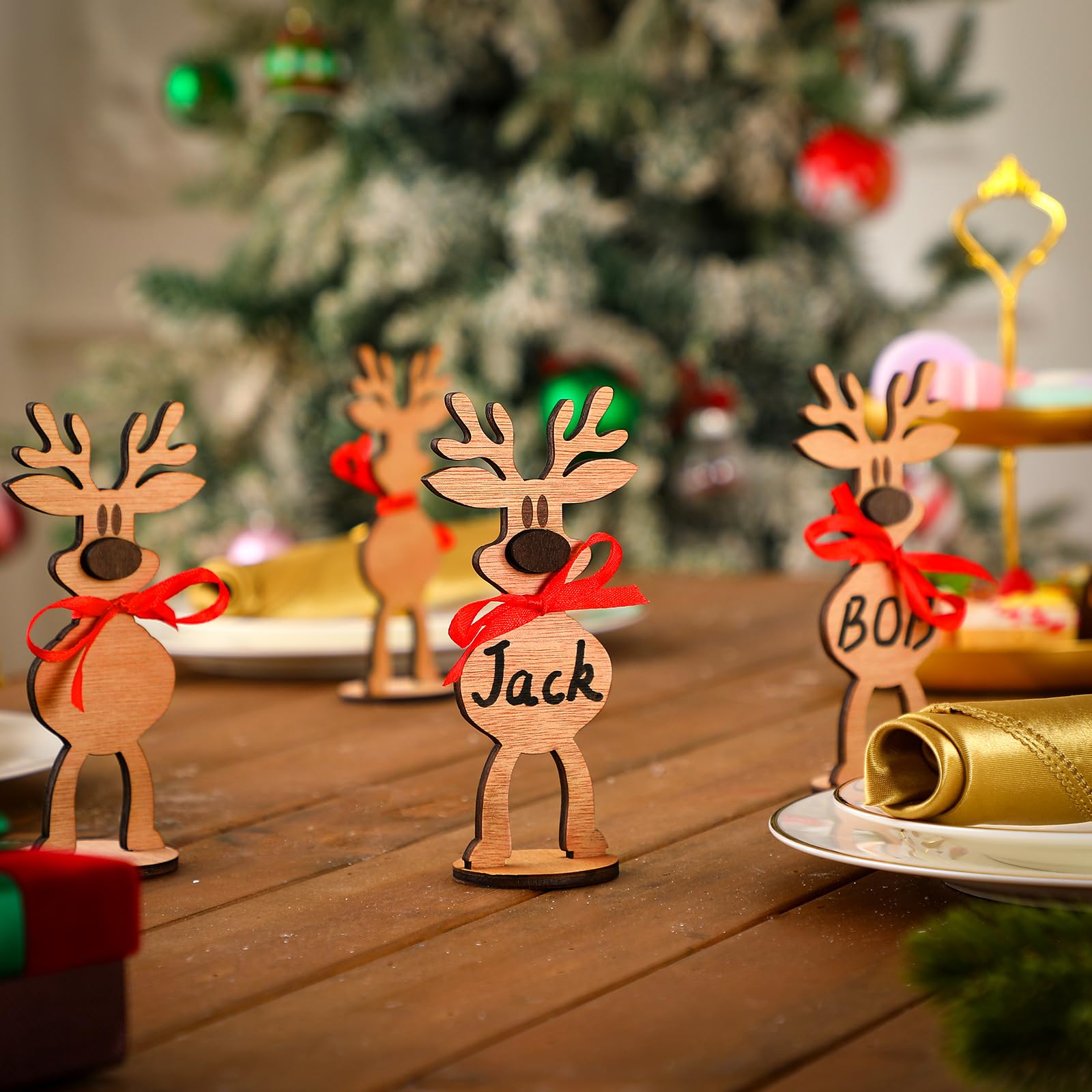 Cholemy 12 Pieces Christmas Freestanding Place Card Holders for Table Holiday Name Cards Christmas Dinner Place Table Card Holders Decorations Christmas Party Supplies (Reindeer)